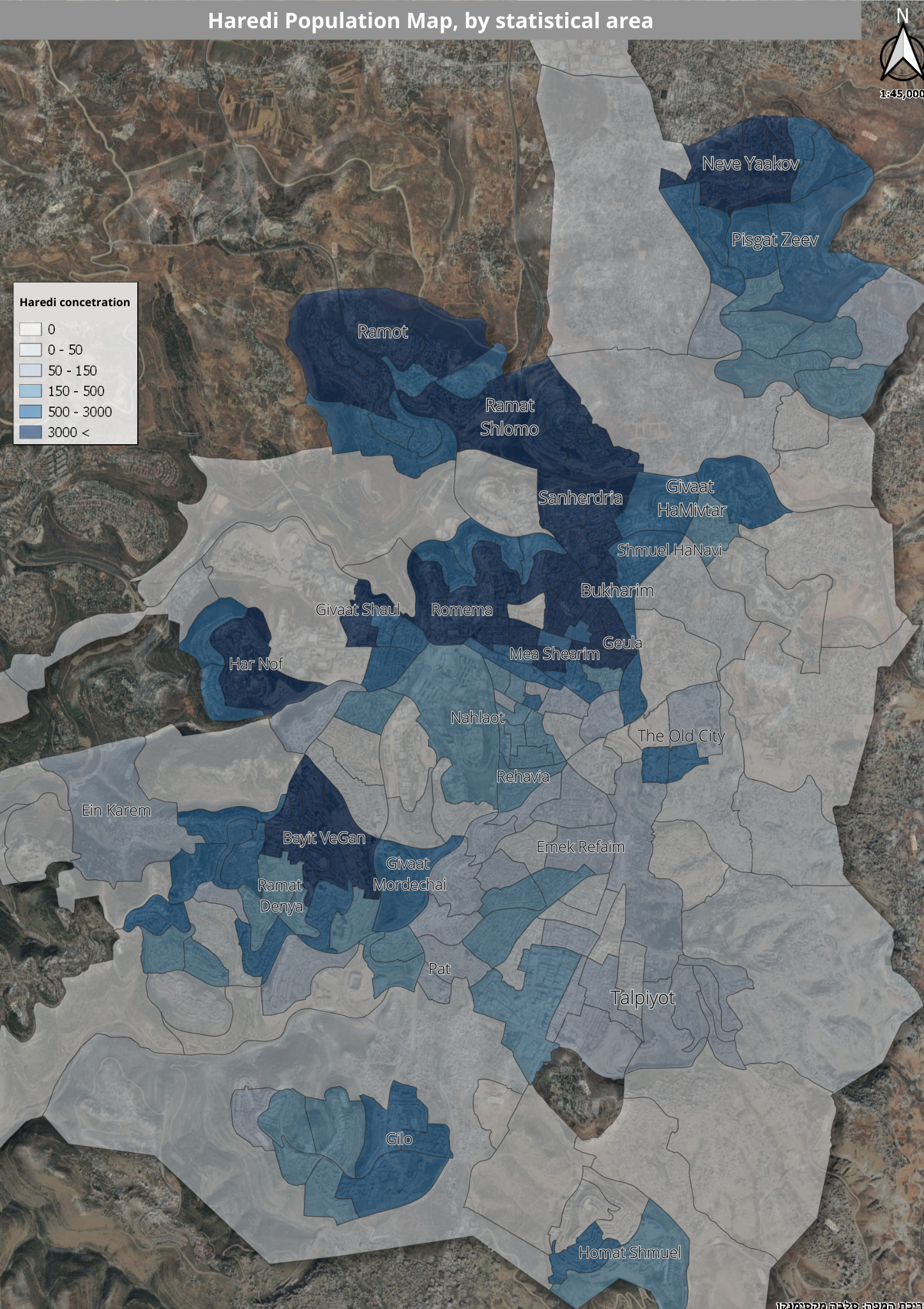 Haredi Population Map by statistical area